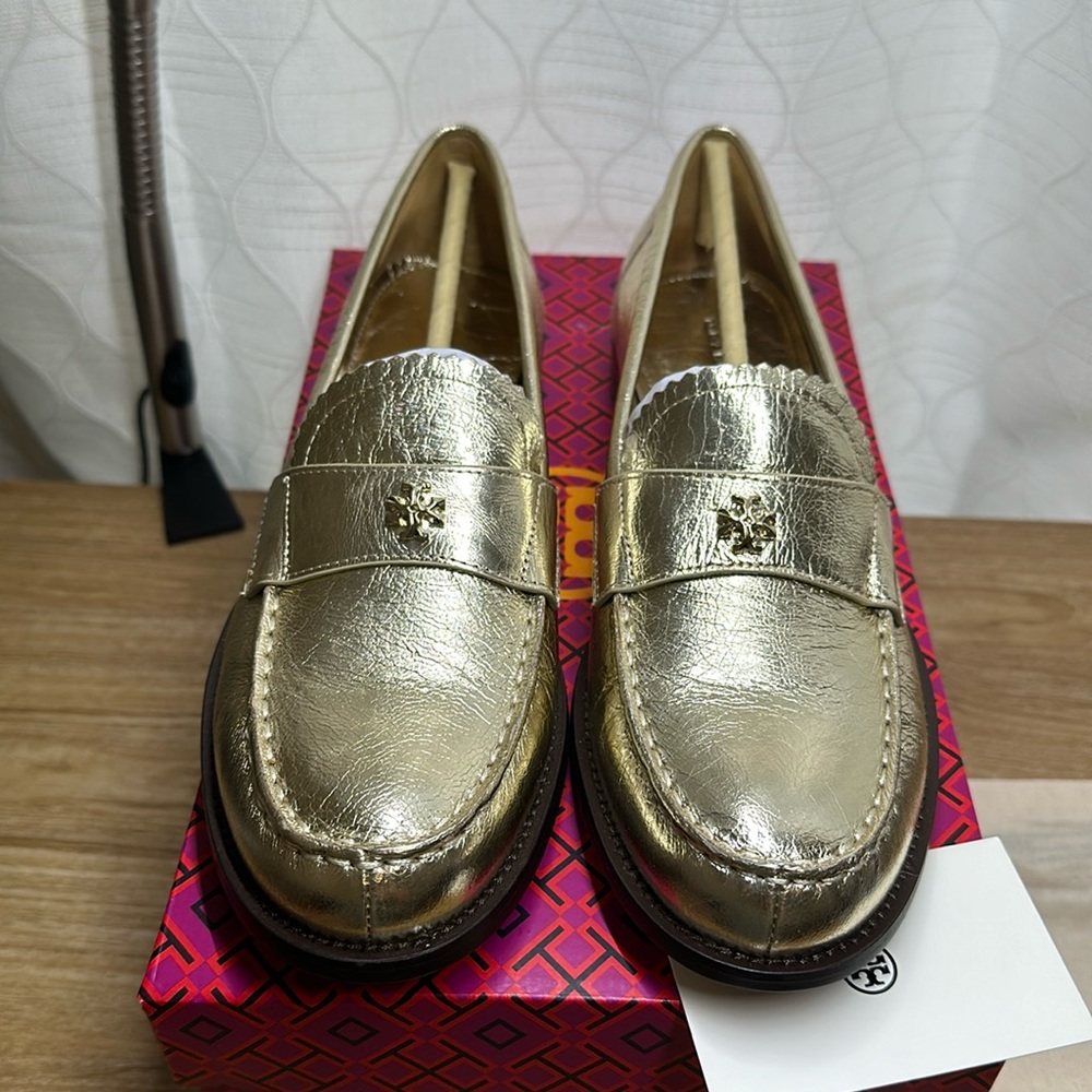 New Tory Burch Women's Classic Loafer Meatllic Leather Size 8 Spark Gold R 298